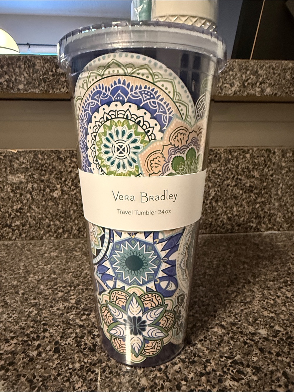 Vera Bradley Blue, Green & Cream Mandala Travel Tumbler